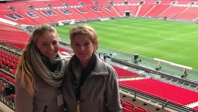Nadine Noordam and her mother during their visit to Wembley 10 years years ago