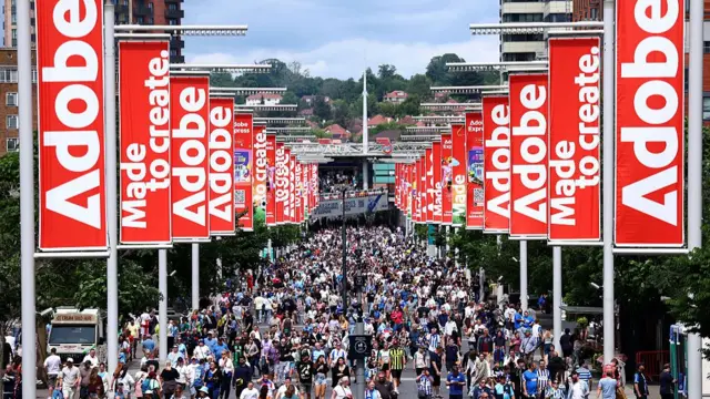 A general view of Wembley Way as fans make their way to the stadium