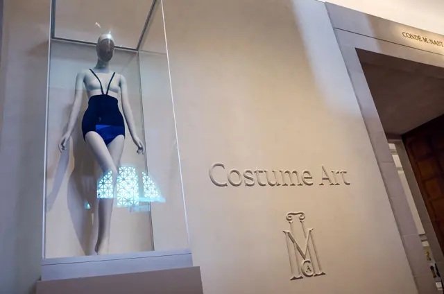 A fashion design is exhibited during the press preview of the 2026 Met Gala celebrating "Costume Art" at the Metropolitan Museum of Art in New York City