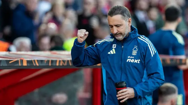 Nottingham Forest's manager Vitor Pereira punches the air