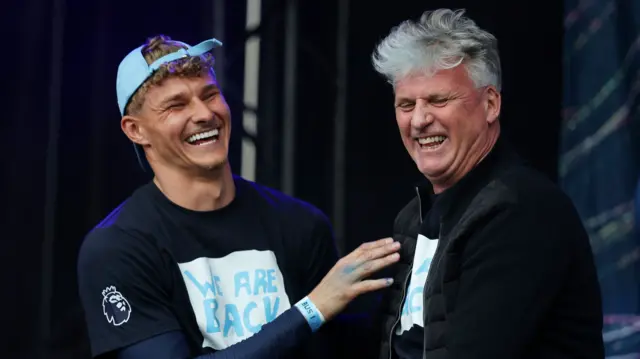 Coventry City owner and chairman Doug King and Carl Rushworth celebrate