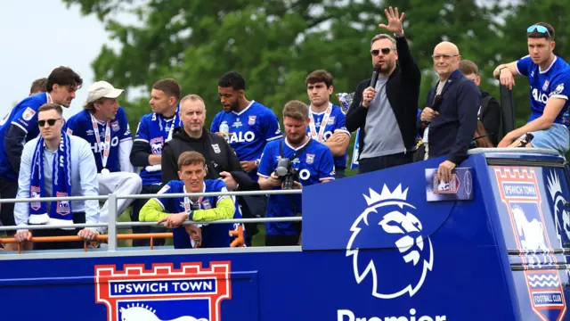 Mark Ashton on the Ipswich Town parade bus.