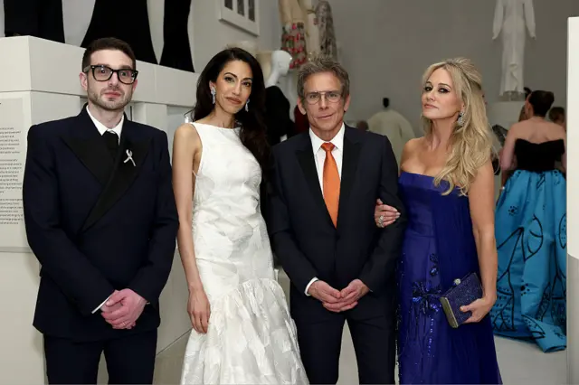 Alexander Soros, Huma Abedin, Ben Stiller and Christine Taylor attend the 2026 Met Gala