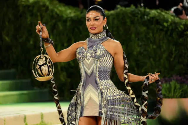 Sabrina Harrison poses during the Met Gala, an annual fundraising gala held for the benefit of the Metropolitan Museum of Art's Costume Institute with this year's theme 'Costume Art' in New York City, New York, U.S., May 4, 2026.