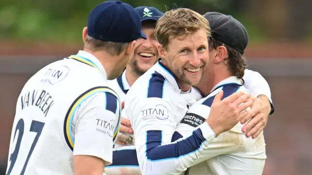 Joe Root celebrates taking wicket