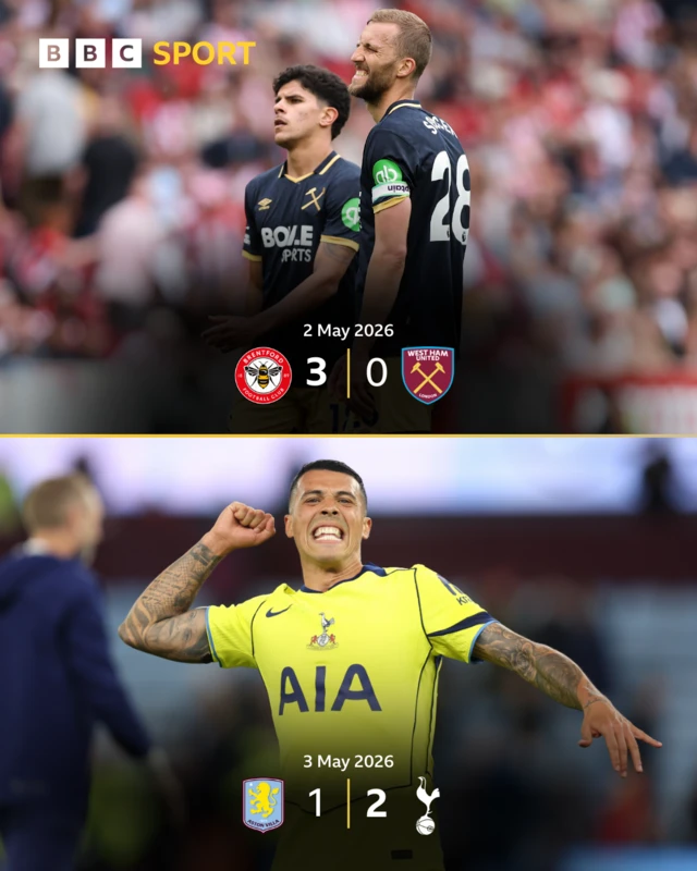 West Ham and Tottenham players with different reactions at full-time