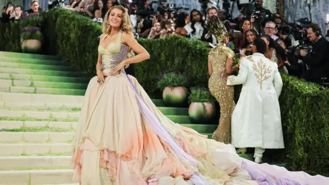 Blake Lively poses during the Met Gala, an annual fundraising gala held for the benefit of the Metropolitan Museum of Art's Costume Institute with this year's theme 'Costume Art' in New York City, New York, U.S., May 4, 2026.
