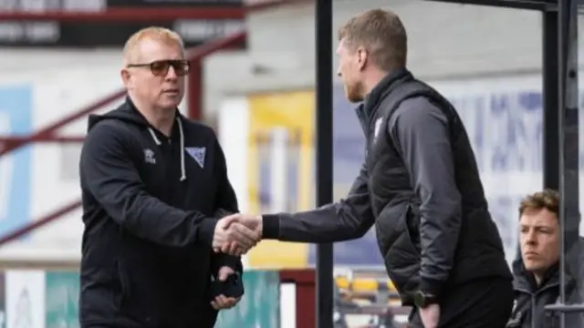 Dunfermline Athletic manager Neil Lennon greets Arbroath co-manager Colin Hamilton