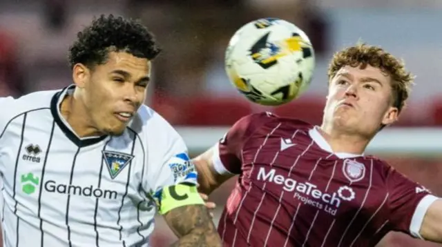 Dunfermline's Jeremiah Chilokoa-Mullen and Arbroath's Findlay Marshall