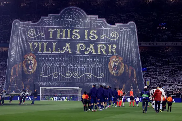 Villa Park banner before 2024-25 Champions League quarter-final