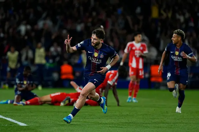 Khvicha Kvaratskhelia of Paris Saint-Germain F.C. celebrates.