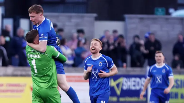 Caolan Marron celebrates his goal for Dungannon Swifts