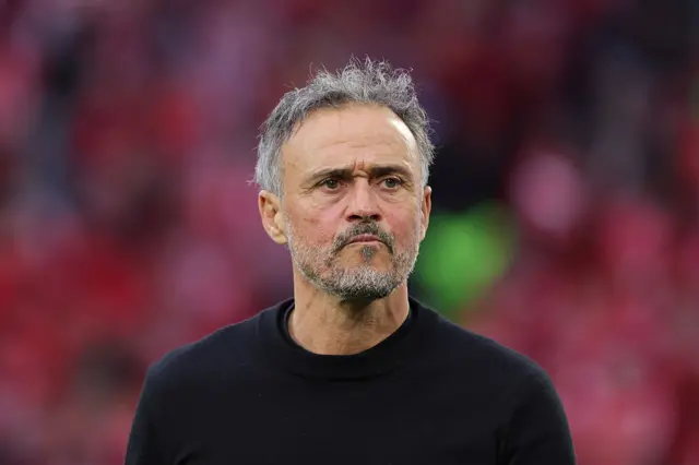 Luis Enrique, Head Coach of Paris Saint-Germain, looks on