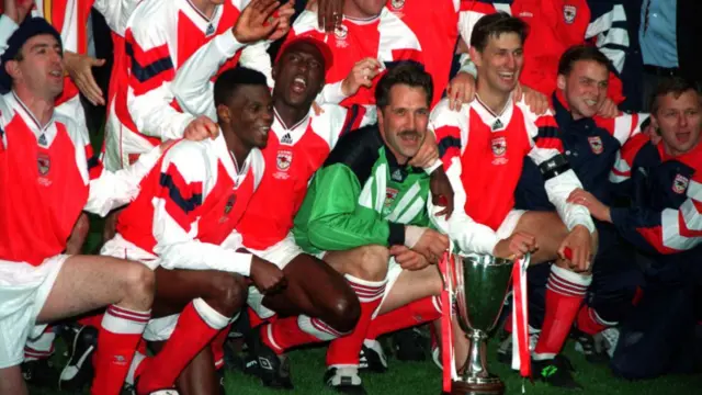 Arsenal celebrates after winning the Cup Winners Cup
