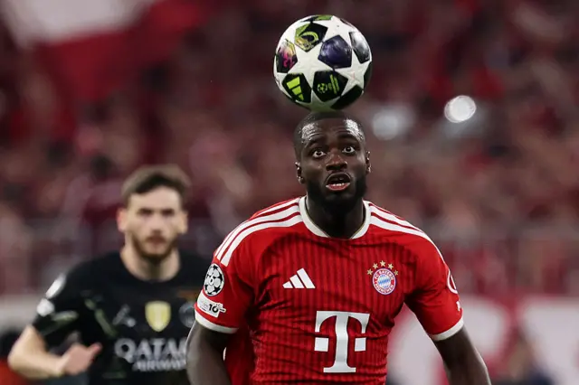Bayern Munich's French defender #02 Dayot Upamecano controls the ball