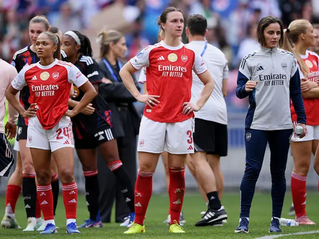 otte Wubben-Moy of Arsenal looks dejected after the team's defeat in the UEFA Women's Champions League