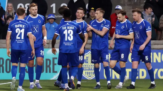 Kealan Dillon celebrates his goal for Dungannon Swifts