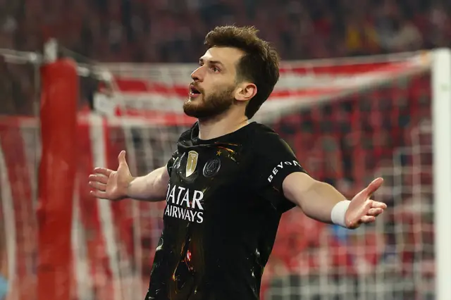 Khvicha Kvaratskhelia of Paris Saint-Germain celebrates
