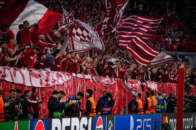 Fans of FC Bayern Munchen during warm up