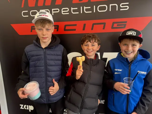 Ice cream stop for the lads who are making their way through the paddock.
