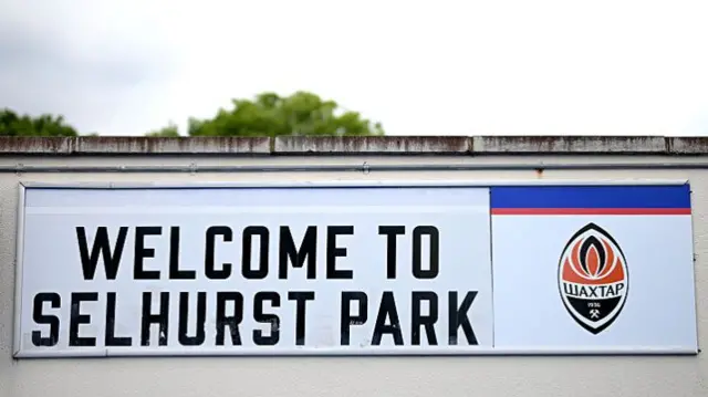 A welcome sign to Selhurst Park is seen outside the stadium