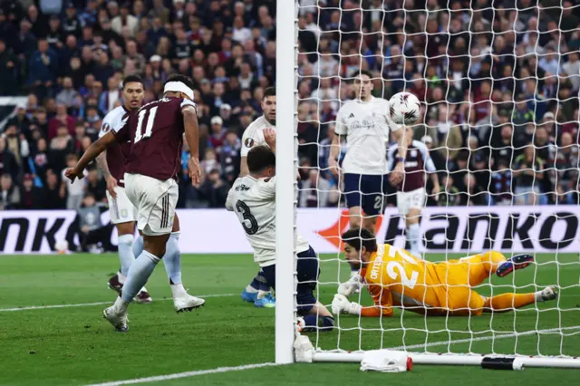 Watkins scores the opener for Villa, tucking in at the near post