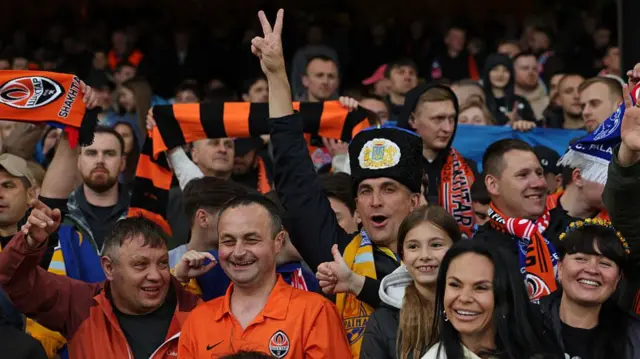 : Shakhtar Donetsk supporters in traditional headware