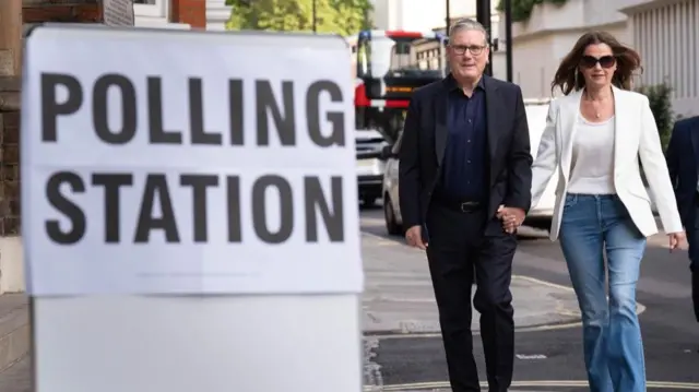 Labour leader Sir Keir Starmer and his wife Lady Victoria Starmer arrive to cast their votes in the local elections at Westminster Chapel in central London. Picture date: Thursday May 7, 2026