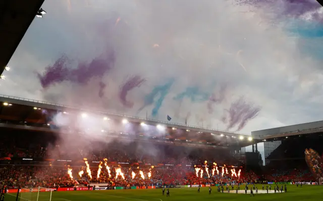 Fireworks go into the air at Villa Park
