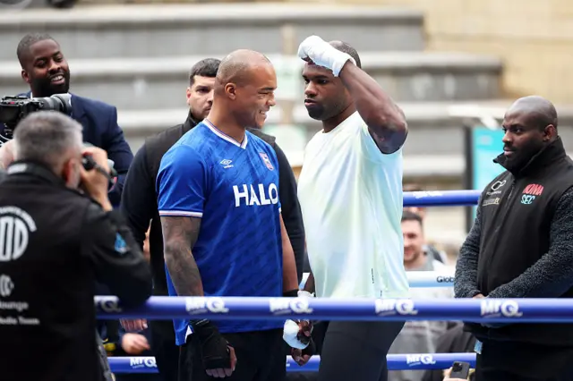 Fabio Wardley smiling at Daniel Dubois