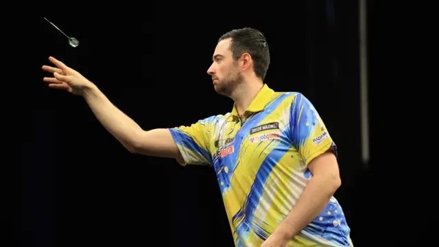 Luke Humphries during his match against Josh Rock on night fourteen of the BetMGM Premier League 2026 at First Direct Bank, Leeds