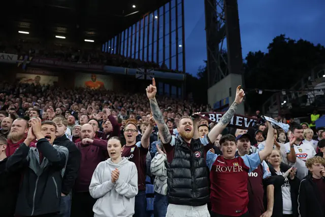 Villa fans cheering in the stands