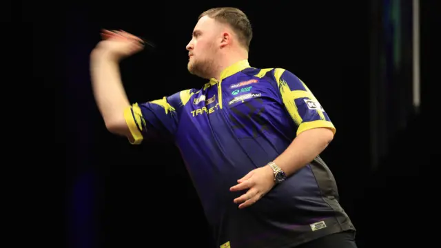 Luke Littler during his match against Jonny Clayton on night fourteen of the BetMGM Premier League 2026 at First Direct Bank, Leeds.