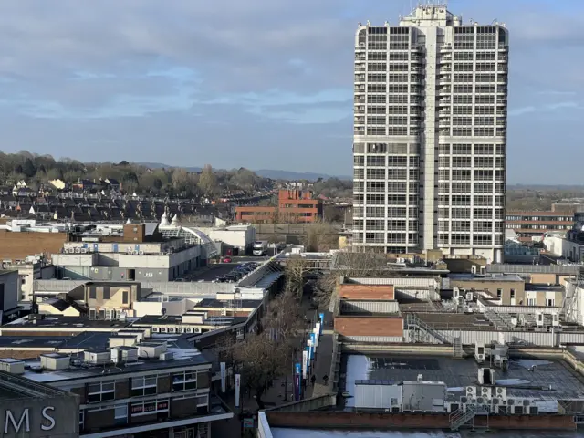 Swindon town centre from up high.