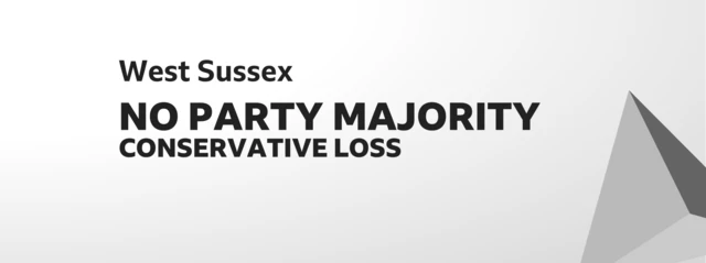 Graphic says WEST SUSSEX NO PARTY MAJORITY CONSERVATIVE LOSS