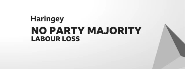 Card showing result of election for Haringey. No party majority (Labour loss)