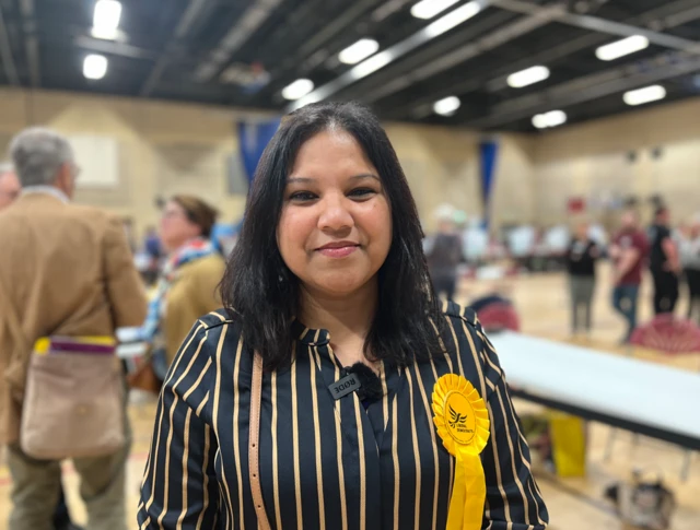 Lib Dem Mohima Bose, who won in Barkham & Arborfield Ward in Wokingham, posing for a picture after her party's victory at the local elections.