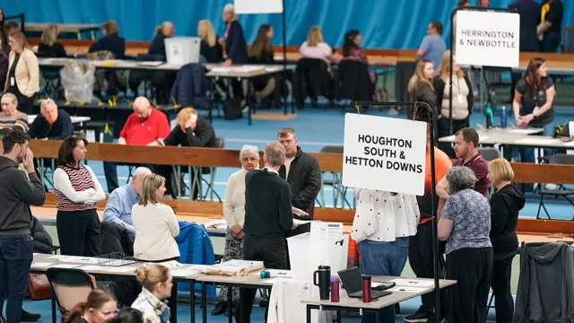 Count staff wait to begin the count at Silksworth Community Pool, Tennis and Wellness Centre on May 08, 2026 in Sunderland, England