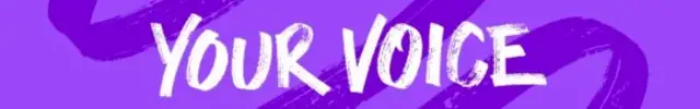 The BBC Your Voice logo. It has the words Your Voice in white against a patterned purple background
