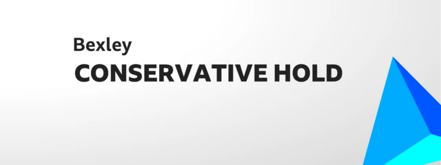 Card showing result of election for Bexley. Conservative hold