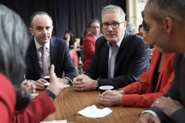 Prime Minister Sir Keir Starmer and James Murray, Chief Secretary to the Treasury, meet Labour Party members at Kingsdown Methodist Church Hall in Ealing