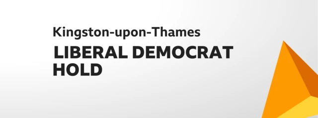 Card showing result of election for Kingston-upon-Thames. Liberal Democrat hold