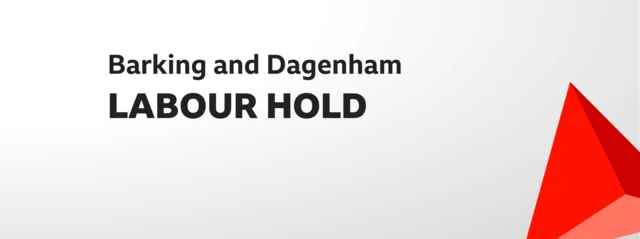 Card showing result of election for Barking and Dagenham. Labour hold