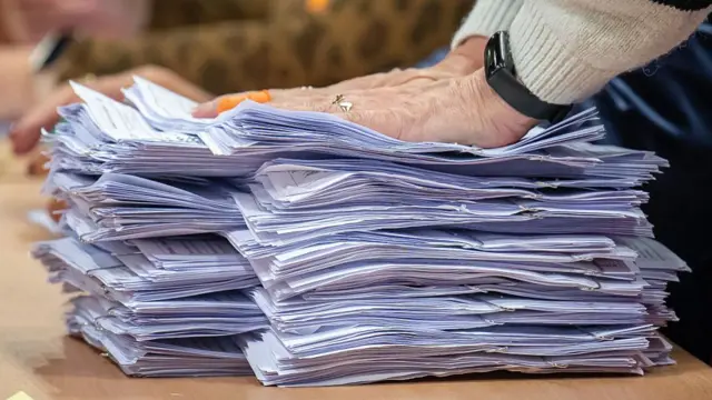 Ballot papers for the 2026 Welsh Senedd election are verified at Venue Cymru on May 8, 2026 in Llandudno, Wales.