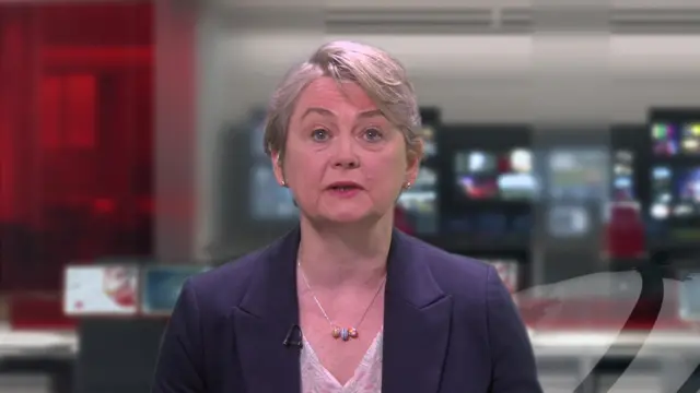 Yvette Cooper pictured wearing a blue blazer. She has short hair.