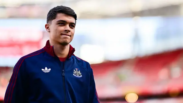 Lewis Miley of Newcastle United (67) before the Premier League match between Arsenal and Newcastle United