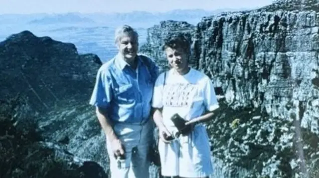 Pam Jackson with Sir David Attenborough on Table Mountain in South Africa while filming The Private Life of Planets,