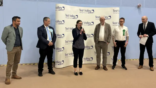 Councillors stood around as the results are announced.