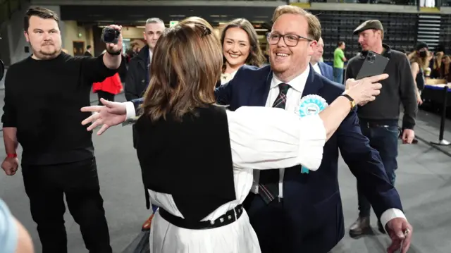 Reform UK Scotland candidate Thomas Kerr arrives for the 2026 Holyrood elections at Glasgow International Arena