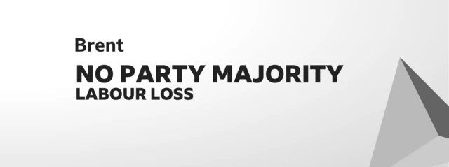Card showing result of election for Brent. No party majority (Labour loss)